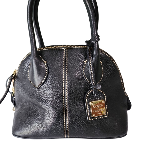 Dooney & Bourke Small Black Leather Satchel with Contrast Stitching